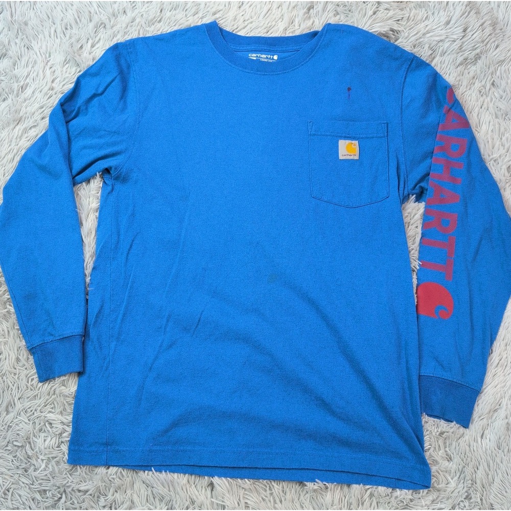 Carhartt Shirt Mens S Blue Loose Fit Chest Pocket Casual Comfort Chore Work